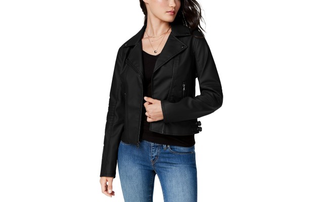 Juniors’ Faux-Leather Moto Jacket, Black, 2XL