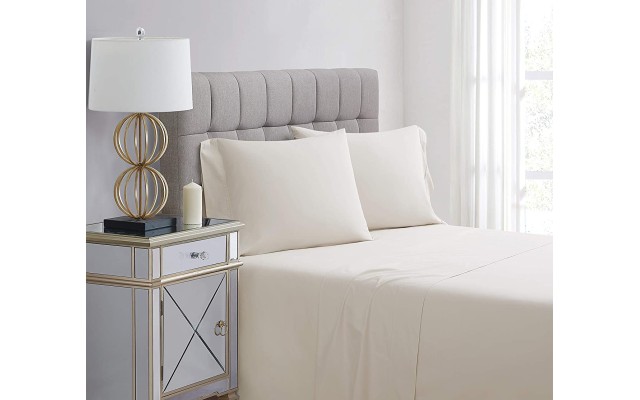 Charisma Percale Cotton 400 Thread Count Sheet Set (Almond Milk, Queen)