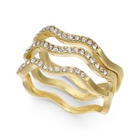 Charter Club 3-Pc. Set Crystal Wavy Rings, Gold, 7