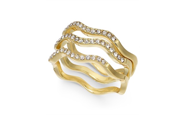  3-Pc. Set Crystal Wavy Rings, Gold, 7