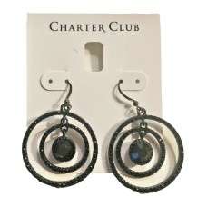 Charter Club Black Crystal Double Circle Hoop Dangle Earrings (Black)