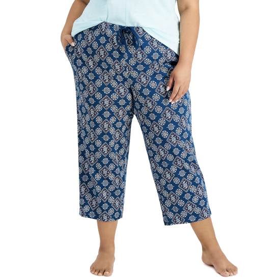  Cotton Capri Pajama Pants, Navy, 3X