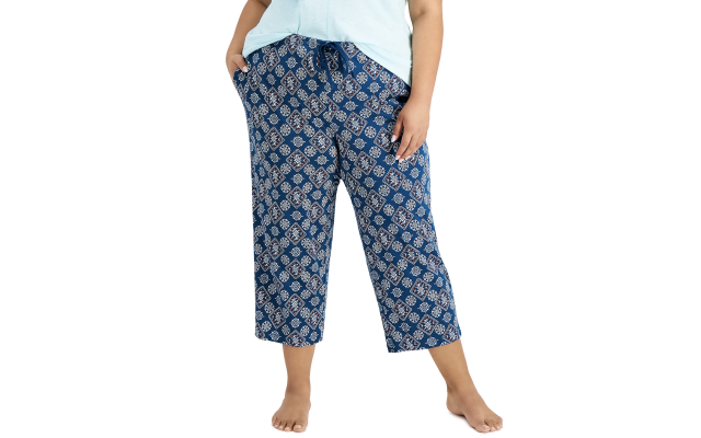  Cotton Capri Pajama Pants, Navy, 3X