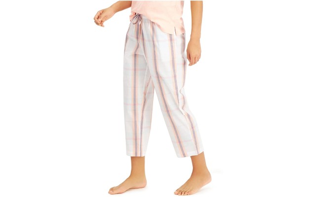  Cotton Capri Pajama Pants, Orange Plaid, X-Large