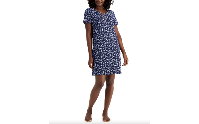  Cotton Sleep Shirt Nightgown, Navy, Medium