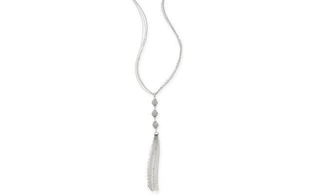  Crystal Chain Tassel Long Necklace (Silver)