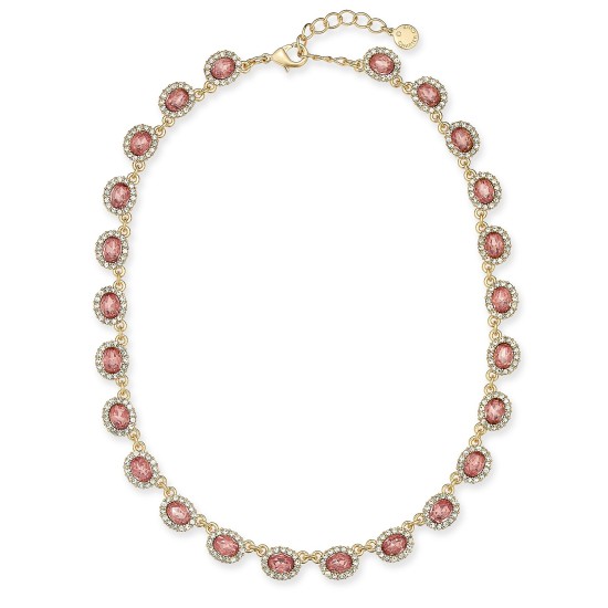  Crystal Collar Necklace, 17″ + 2″ extender, Gold/Pink