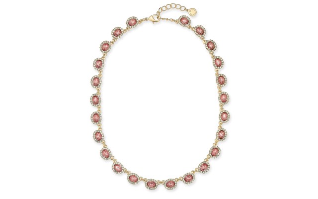  Crystal Collar Necklace, 17″ + 2″ extender, Gold/Pink