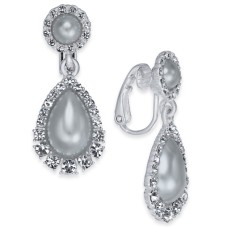 Charter Club Crystal & Imitation Pearl Clip-On Drop Earrings