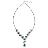 Charter Club Crystal & Stone Cluster Lariat Necklace, 17″ + 3″ Extender, Silver/Green