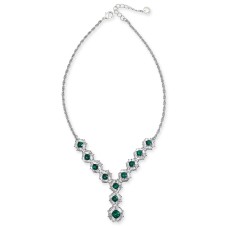 Charter Club Crystal & Stone Cluster Lariat Necklace, 17″ + 3″ Extender, Silver/Green