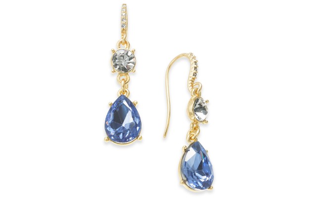  Crystal & Stone Drop Earrings (Blue)