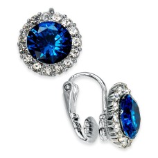 Charter Club Crystal & Stone Halo Clip-On Button Earrings (Silver)