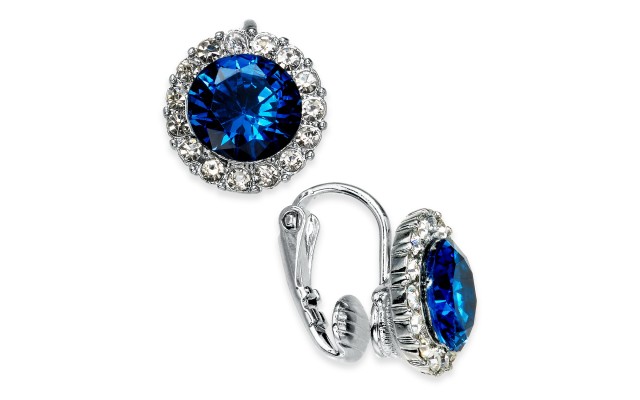  Crystal & Stone Halo Clip-On Button Earrings (Silver)