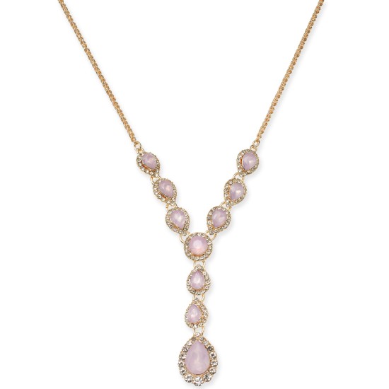 Charter Club Crystal & Stone Lariat Necklaces, 17″ + 2″ Extender, Pink, 17