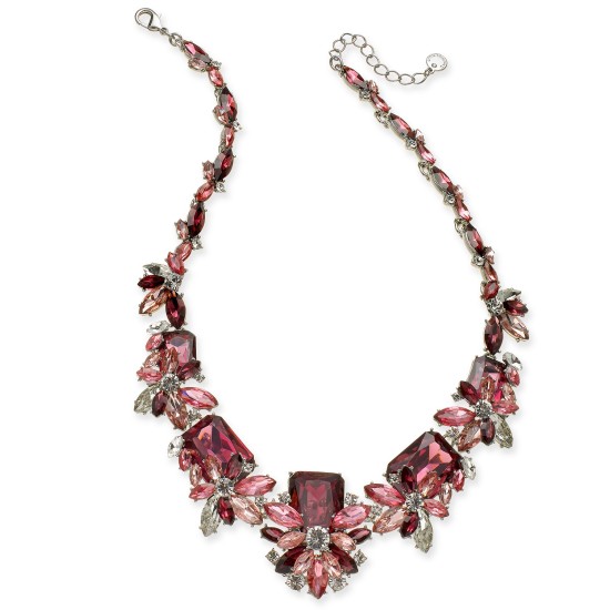  Crystal & Stone Statement Necklace (Silver)