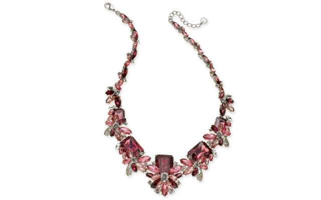  Crystal & Stone Statement Necklace (Silver)
