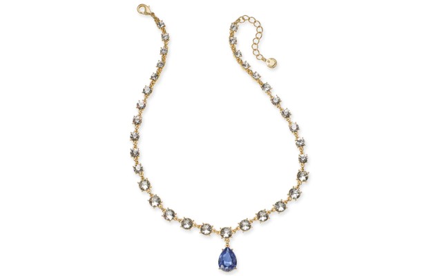  Crystal & Stone Teardrop Lariat Necklace, 17″ + 2″ Extender, Purple, 17