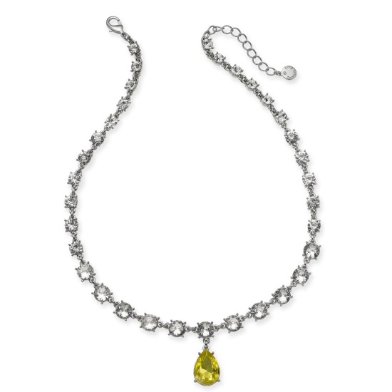  Crystal & Stone Teardrop Lariat Necklace, 17″ + 2″ Extender, Yellow, 17