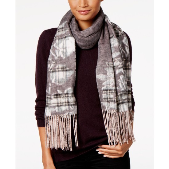  Floral-Over-Plaid Blanket Wrap & Scarf in One (Beige, One Size)