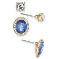 Charter Club Gold-Tone 2-Pc. Set Crystal & Stone Stud Earrings, Purple