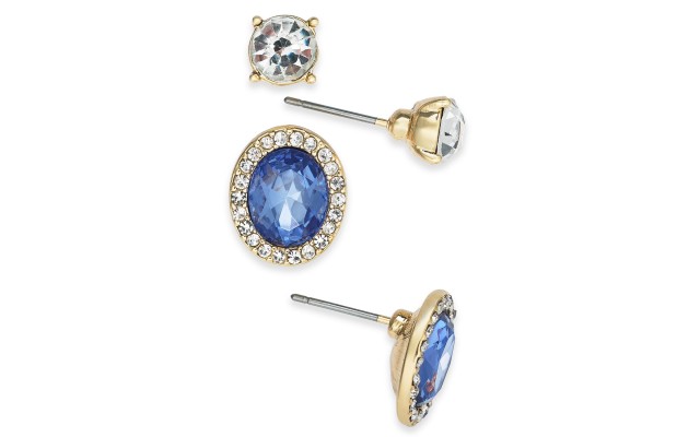  Gold-Tone 2-Pc. Set Crystal & Stone Stud Earrings, Purple