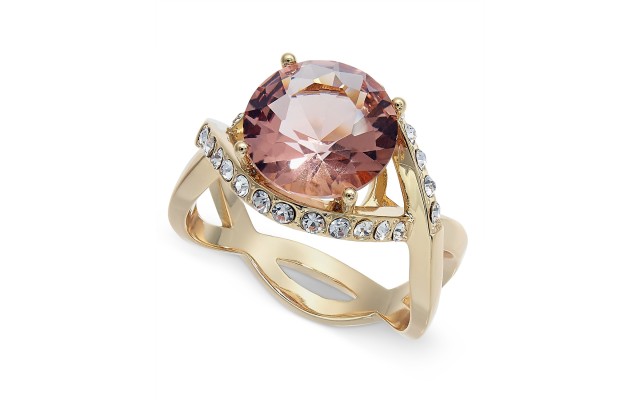  Gold-Tone Champagne Halo Ring (Gold,10)