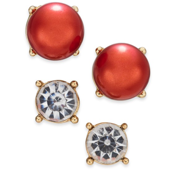  Gold-Tone Colored Imitation Pearl 2-Pc. Set Stud Earrings, Gold