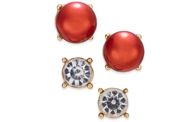  Gold-Tone Colored Imitation Pearl 2-Pc. Set Stud Earrings, Gold