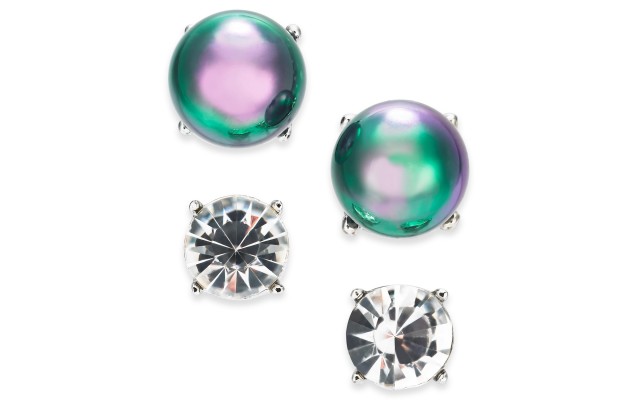  Gold-Tone Colored Imitation Pearl 2-Pc. Set Stud Earrings, Silver