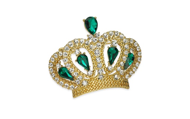  Gold-Tone Crystal Crown Pin