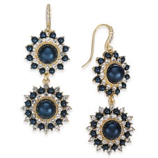 Charter Club Gold-Tone Crystal & Imitation Pearl Burst Double Drop Earrings, Navy