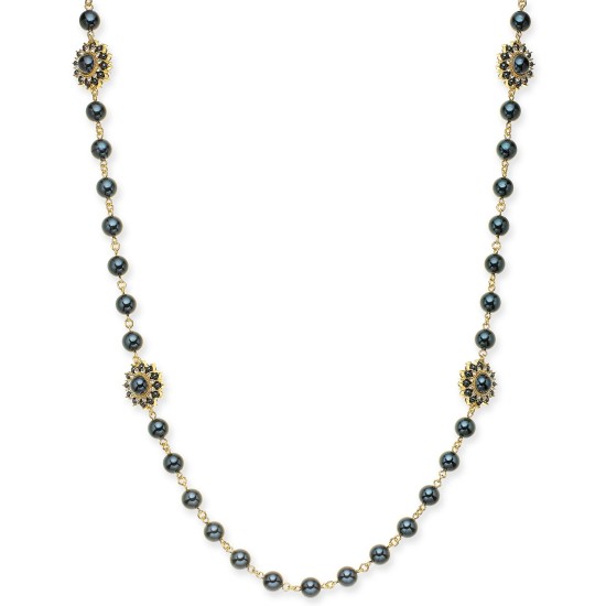  Gold-Tone Crystal & Imitation Pearl Burst Strand Necklace(42+2)