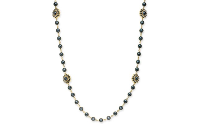  Gold-Tone Crystal & Imitation Pearl Burst Strand Necklace(42+2)