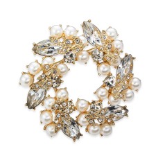 Charter Club Gold-Tone Crystal & Imitation Pearl Wreath Pin
