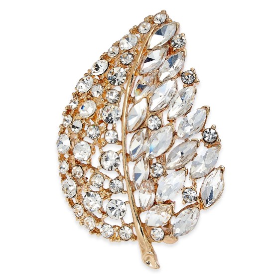  Gold-Tone Crystal Leaf Boxed Pin