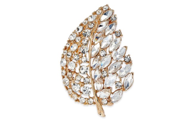  Gold-Tone Crystal Leaf Boxed Pin
