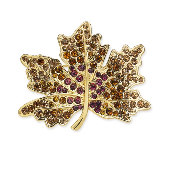  Gold-Tone Crystal Maple Leaf Pin