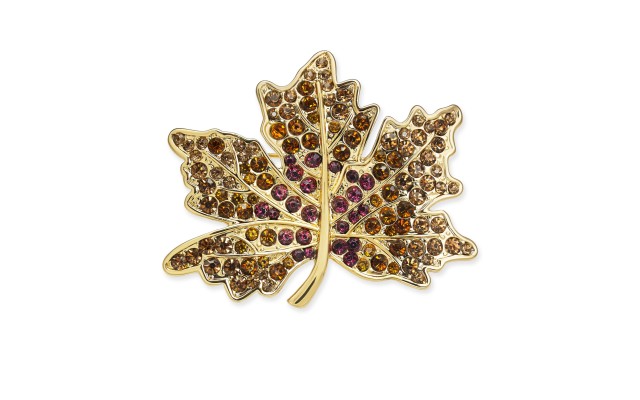  Gold-Tone Crystal Maple Leaf Pin