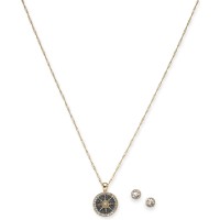 Charter Club Gold-Tone Crystal Nautical Pendant Necklace & Stud Earrings Set (17+2)