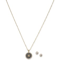 Charter Club Gold-Tone Crystal Nautical Pendant Necklace & Stud Earrings Set (17+2)