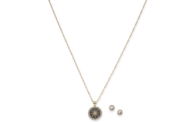  Gold-Tone Crystal Nautical Pendant Necklace & Stud Earrings Set (17+2)