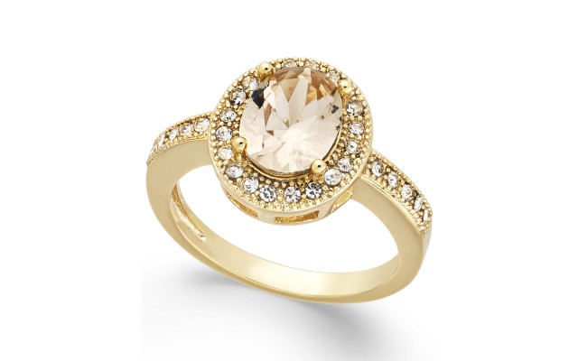  Gold-Tone Crystal Oval Halo Ring