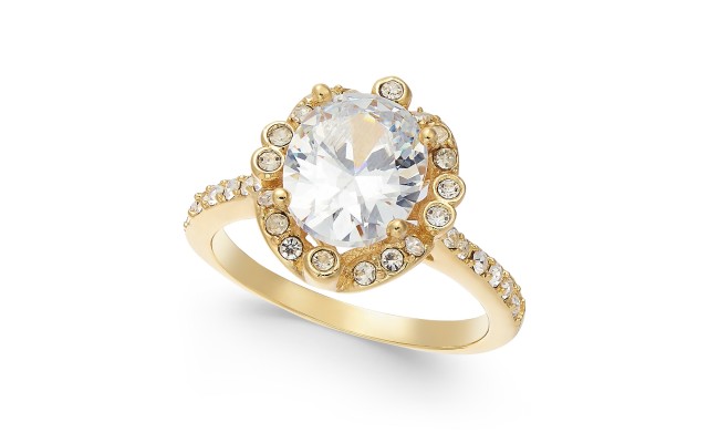  Gold-Tone Crystal Oval Halo Rings, Gold, 8