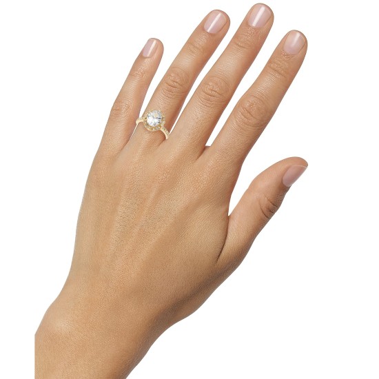 Gold-Tone Crystal Oval Halo Rings, Gold, 9