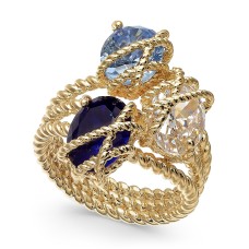 Charter Club Gold-Tone Crystal Oval Triple Wrap Ring, Blue Size 10