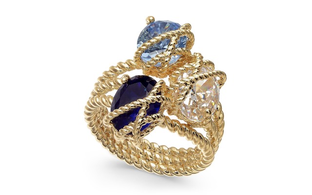  Gold-Tone Crystal Oval Triple Wrap Ring (Gold, 9)