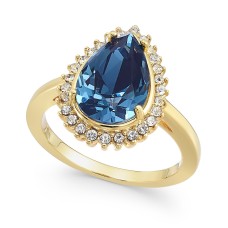 Charter Club Gold-Tone Crystal Pear-Shape Ring, Blue
