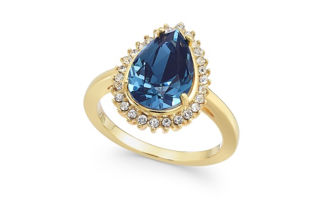  Gold-Tone Crystal Pear-Shape Ring, Blue