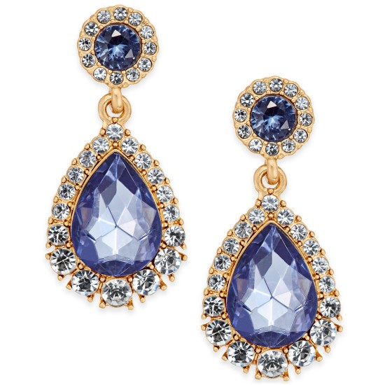  Gold-Tone Crystal & Purple Stone Drop Earrings